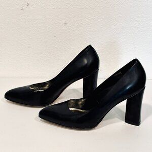 Vince Camuto Black Leather Pumps with High Block Heels Classic Womens US Size 9B